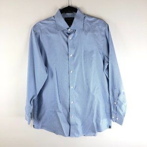 Black Brown Button Up Shirt Striped 80's 2-Ply Fitted Long Sleeve Blue 15 1/2-32